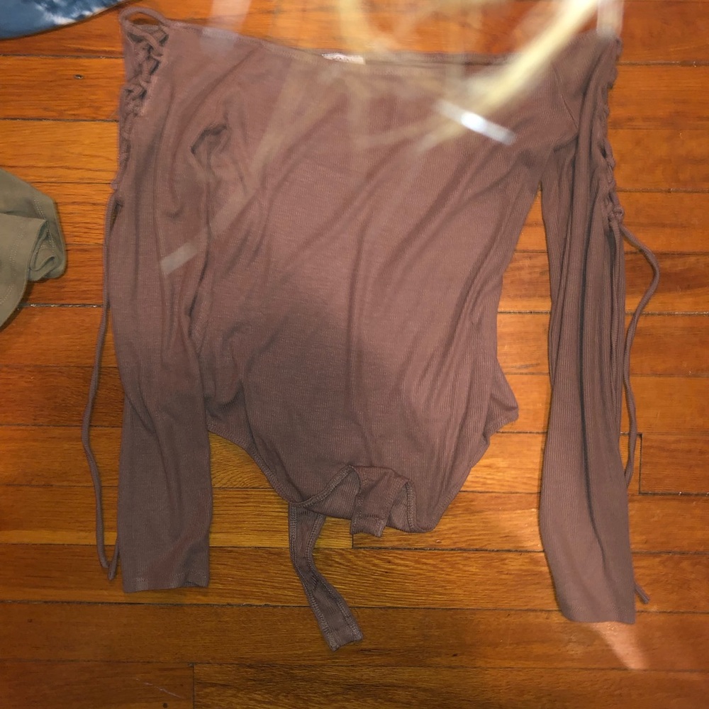 Brown off the shoulder body suit